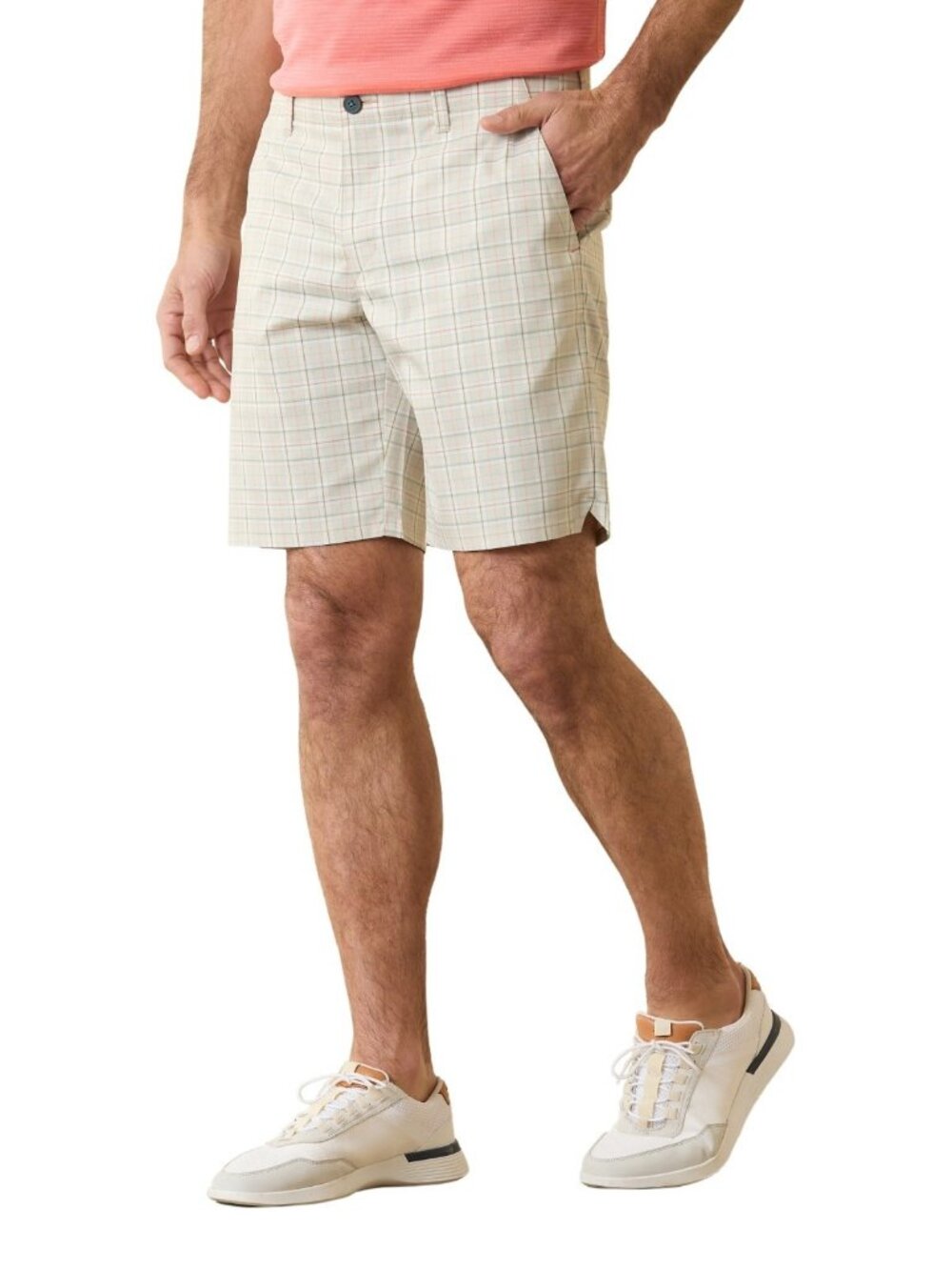 Tommy Bahama Men's On Par Fairway Plaid Shorts in Stone Khaki Size 29 x 9